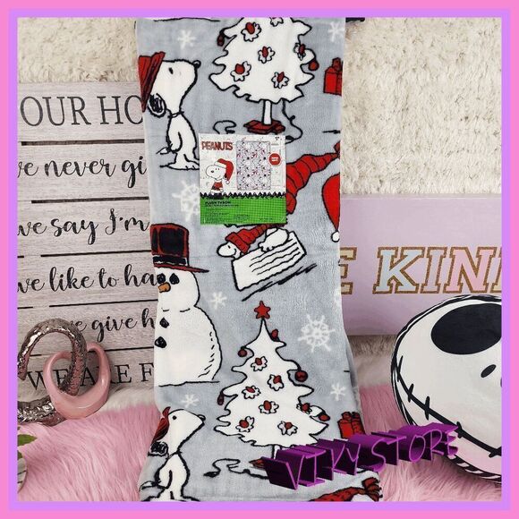 💕 NWT Snoopy Sherpa Backed Gray Throw Ultra Soft Blanket #7152 💕 - Picture 1 of 5